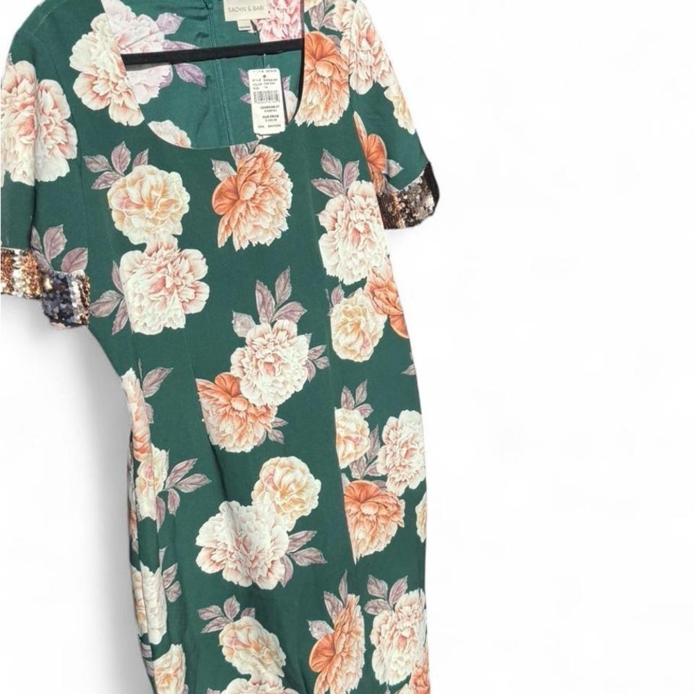 Sachin + Babi Emerald Green Floral Scoop-Neck Sheath Dress - Picture 5 of 9